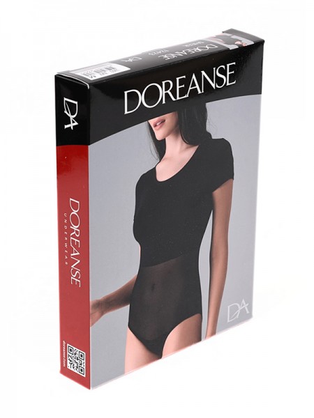 Doreanse 12423 Tül Detaylı Kısa Kol Siyah Bodysuit