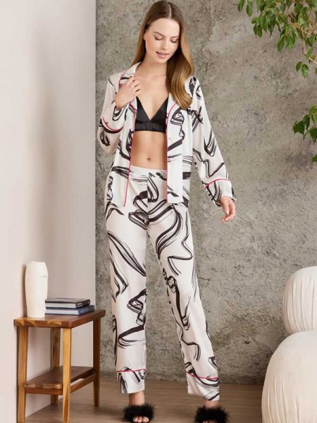 Pierre Cardin 1230 Saten Desenli Pijama Takımı