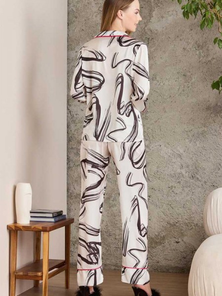 Pierre Cardin 1230 Saten Desenli Pijama Takımı